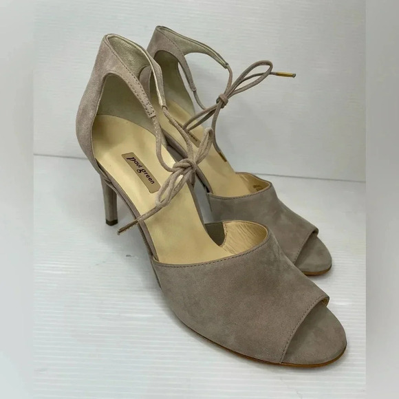Paul Green Gray Taupe Ankle Tie Peep Toe Heels Size US 9.5 UK 7 - Picture 1 of 8
